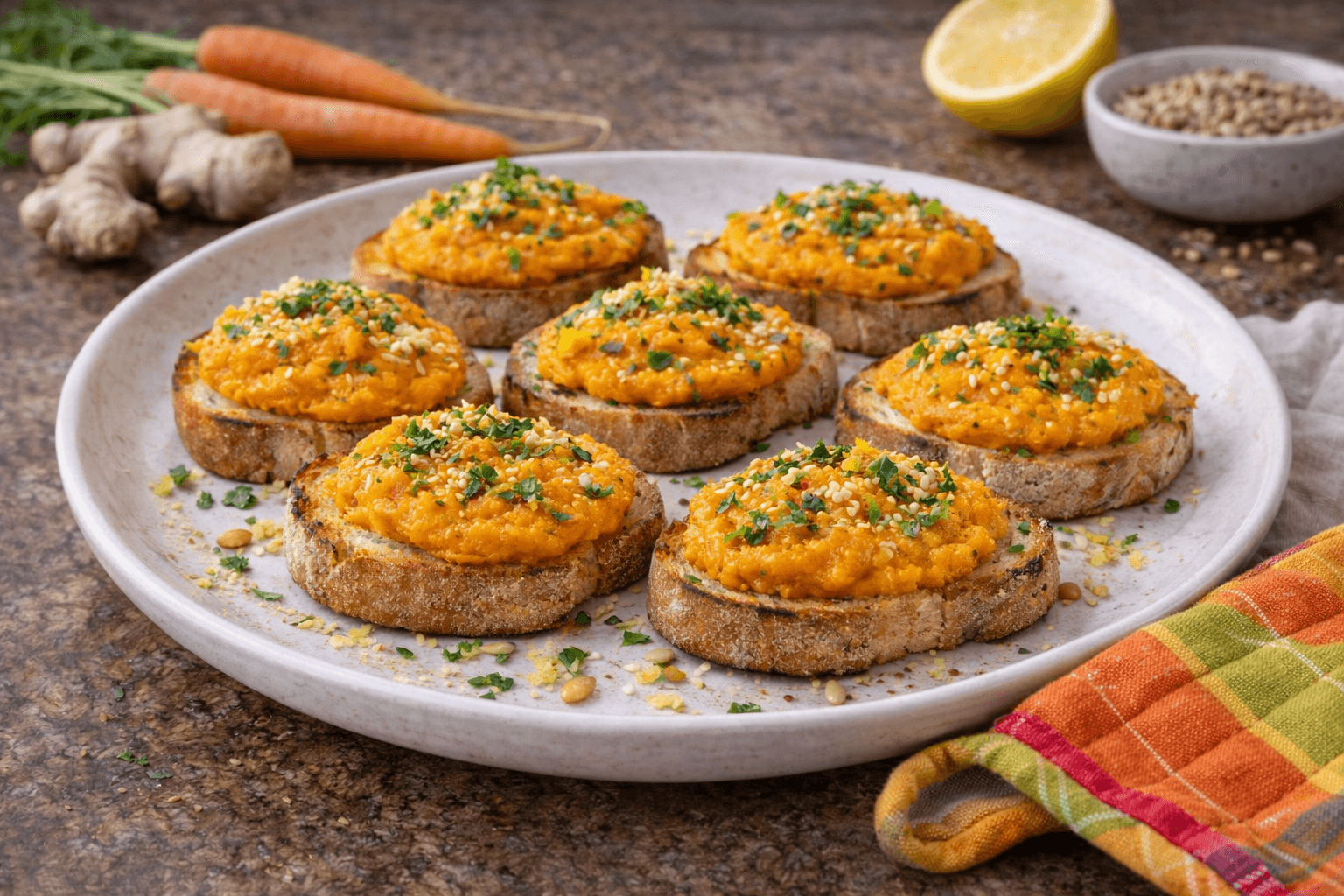 Tartine con crema di carote e zenzero